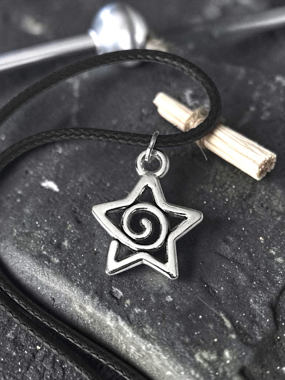 5 For $25💫Silver Star Spiral Pendant Necklace - Silver on Black